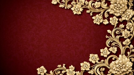 Fototapeta premium Elegant Golden Floral Frame on Red Background