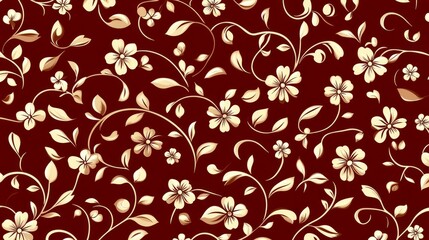 Elegant Golden Floral Pattern on Dark Red Background