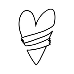 Doodle Heart Hug Sign. Simple Love Mascot Shape. Hand Drawn Vector Isolated Illustration