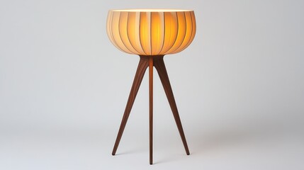 Mid-century modern floor lamp, illuminated, studio shot, minimalist background, home decor
