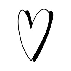 Doodle Heart Shadow. Simple Love Mascot Shape. Hand Drawn Vector Isolated Illustration
