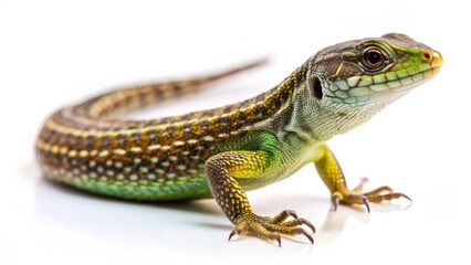 Naklejka premium Green Lizard on White Background