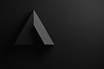 Fototapeta premium Black geometric triangle sculpture on a dark background, creating a minimalist artistic display
