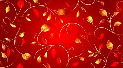 Elegant Golden Leaves on Red Background Design (1)