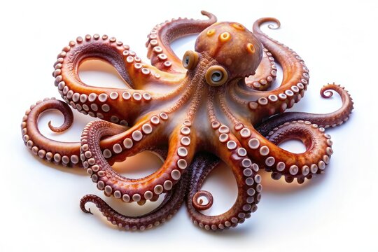 High-resolution studio shot of an isolated octopus against a white background.