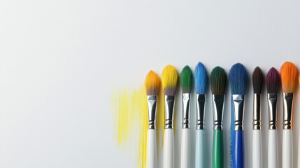 A row of paintbrushes with different colors and sizes
