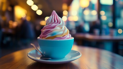 A view of a cup of ice cream with colorful