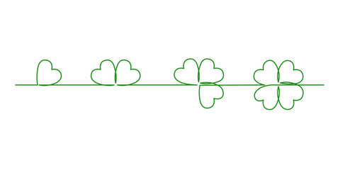 Continuous one line drawing. Happy St. Patrick's Day with green shamrock decoration. Vector illustration	