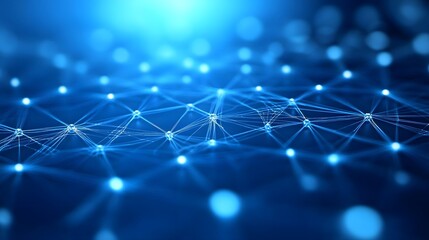 Obraz premium A blue background with many small dots that look like stars. The dots are arranged in a pattern that resembles a network of lines. The image has a futuristic and technological feel to it