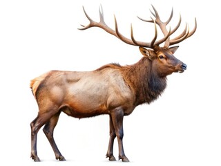 Isolated PNG image: a majestic elk, full-body side profile, showcasing wildlife in an urban setting.