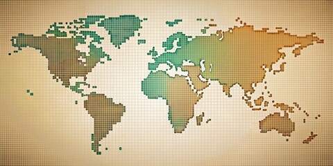 A dotted map of the world with a radial fill effect, showcasing various geographical features and borders, with a subtle gradient in the background, satellite imagery, landmasses
