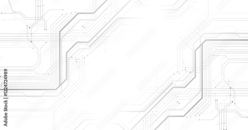 Poster Abstract black circuit diagram on white background. High-tech circuit board connection system.Vector abstract technology on white background.	
