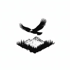 Fototapeta premium Black and white eagle bird illustration on white background, bird art, eagle clipart, sketch ideas for tattoo, ideas for engrave laser, symbolic bird, wildlife freedom bird, 