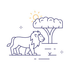 Lion Standing in African Savanna Vector ICon Design