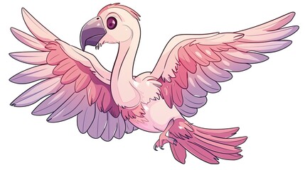 Obraz premium Cartoon drawing of a pink flamingo, simple vector art