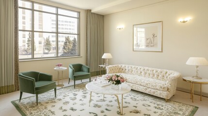 Fototapeta premium Elegant Living Room Interior Design with City View