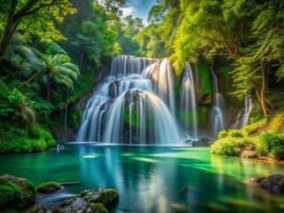 Lush Forest Waterfall Panoramic - Long Exposure Photography