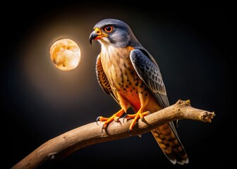 Night falls, a female red-footed falcon, eyes gleaming, clutches its nighttime prey.