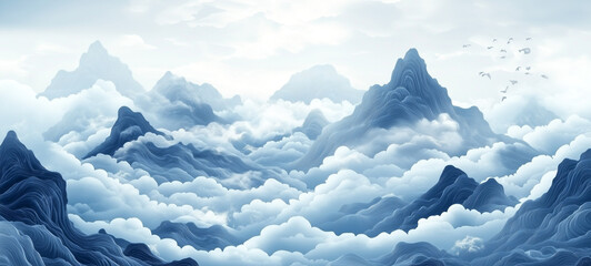 mountains and clouds illustratration wallpaper and background 