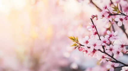 Delicate Cherry Blossom Branch in Soft Spring Light, Nature Photography Floral Macro Detail Pink Flowers Seasonal Bloom Natural Beauty Background