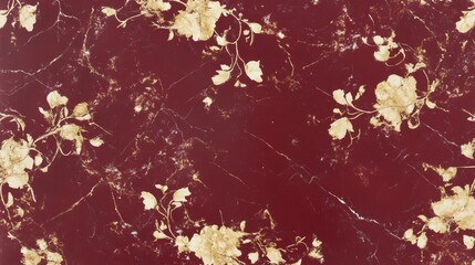 Elegant Maroon Marble with Gold Floral Design