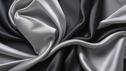 Obraz premium black and gray background. Silk satin fabric. Beautiful elegant luxury. Subtle shine and silveriness. Soft folds.