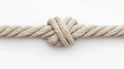 Fototapeta premium Close-up of a beige rope tied in a knot on a white background.