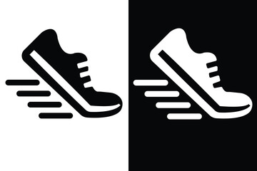 Running shoes icon vector. Running icon,  Running, jogging, marathon, fitness, exercise, cardio, running shoes white and black. vector illustration. 