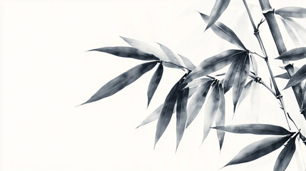 bamboo leaves on white background in watercolor painitng style.