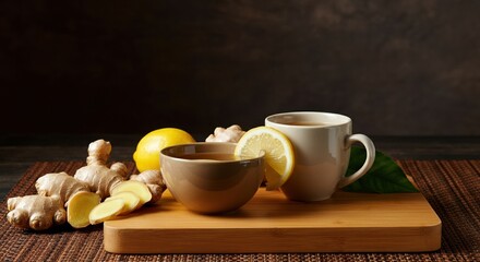 Ginger tea with lemon slices, a soothing beverage for wellness and relaxation