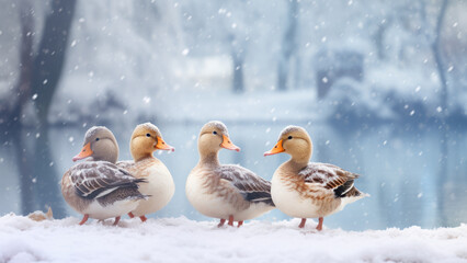 duck in a snow background