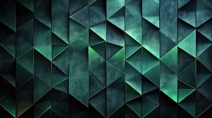 Dark green geometric textured wall pattern.