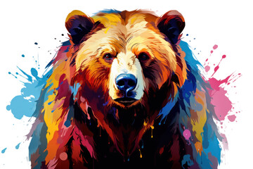 A colorful illustration of a bear on transparent background, vector art style.