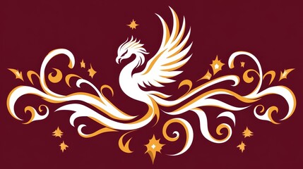 Elegant Phoenix Design with Floral Swirls and Stars