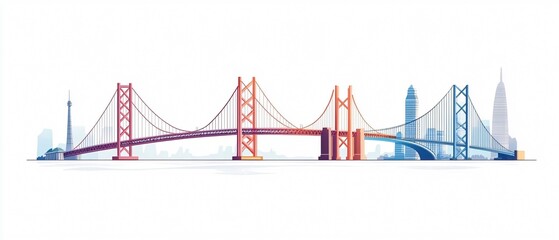 Obraz premium Iconic Suspension Bridge Illustration Featuring Three Famous Bridges for Creative Projects