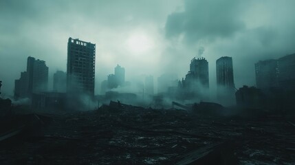 Obraz premium Post-Apocalyptic Cityscape: A Bleak Urban Landscape