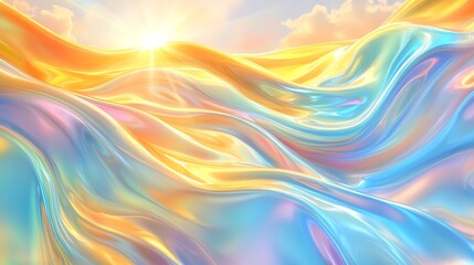 Obraz premium Abstract iridescent waves under a bright sun
