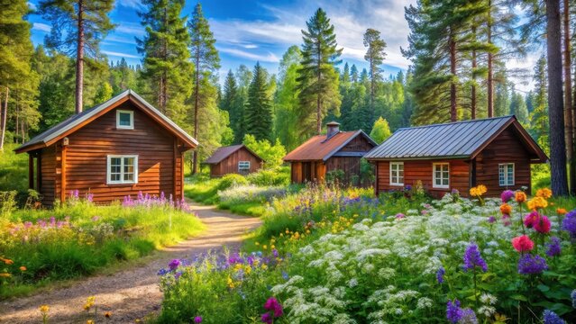Finlands sommar Finnska hus i skog med blommor, summer holidays, nature,  summer holidays, nature, peaceful, forest, finland