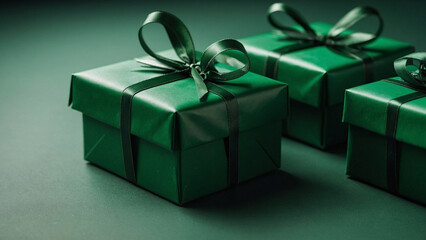 Obraz premium green gift boxes on green copyspace background