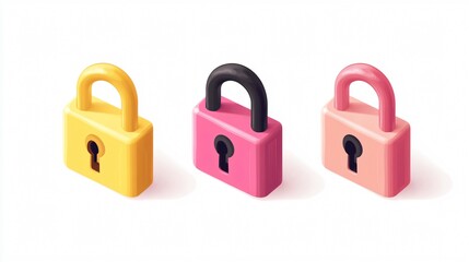 Vibrant Padlocks Isometric View: Security Concept in Yellow Tone