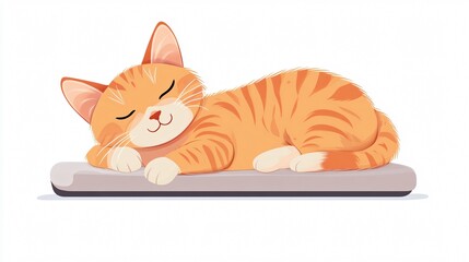 Adorable Domestic Feline Sleeping Comfortably on Platform House - Cute Cat Resting Peacefully in Cozy Home Setting
