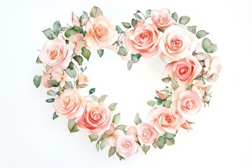 Hearth shape Watercolor soft color salmon pink small roses 