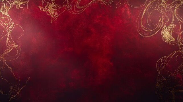 Elegant Red Background with Golden Floral Design (3)