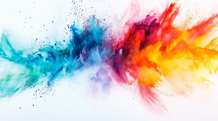 Fototapeta premium Colorful explosion of paint, a rainbow of colors on a white background
