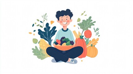 Happy Little Boy Enjoying Vegan Meal, Focus on Healthy Eating Habits, Plant-Based Nutrition for Kids