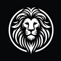 black and white Lion Head Tattoo Vector Mascot Illustration