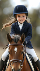 Obraz premium A child riding on horse at the equestrian club, Kids sports activities -