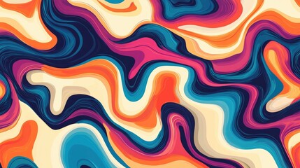 Obraz premium Retro 70s-inspired backgrounds with energetic patterns: groovy waves and swirls. Distorted vector textures in psychedelic y2k style for a trendy aesthetic vibe