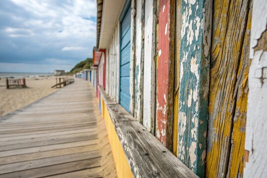 Macro Photography: Striped Beach Cabin Detail, Hardelot, France - Coastal Architecture
