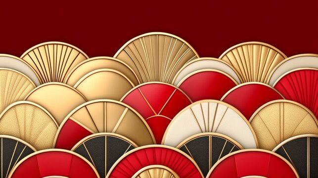 Elegant Red Gold Fan Shaped Abstract Art Design